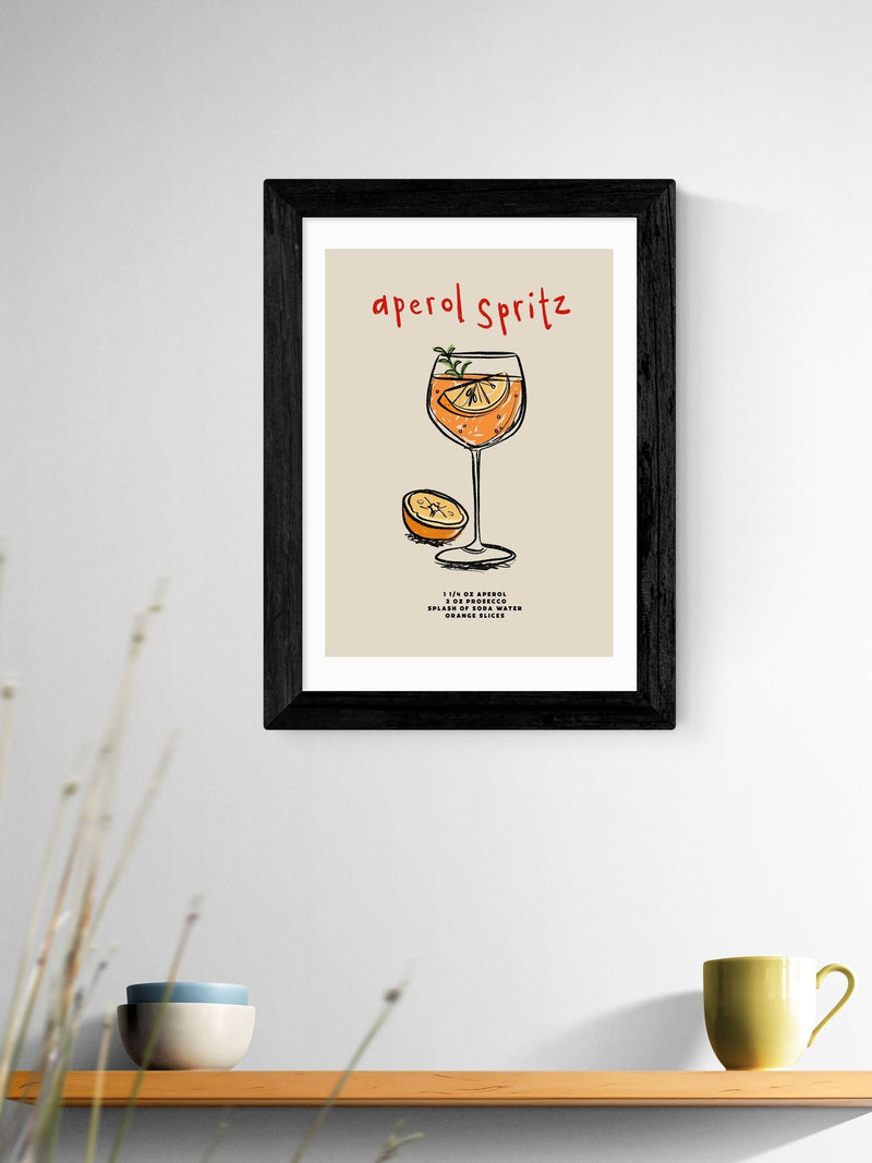 East End Prints Black Aperol Spritz Ingredients framed art print - British product