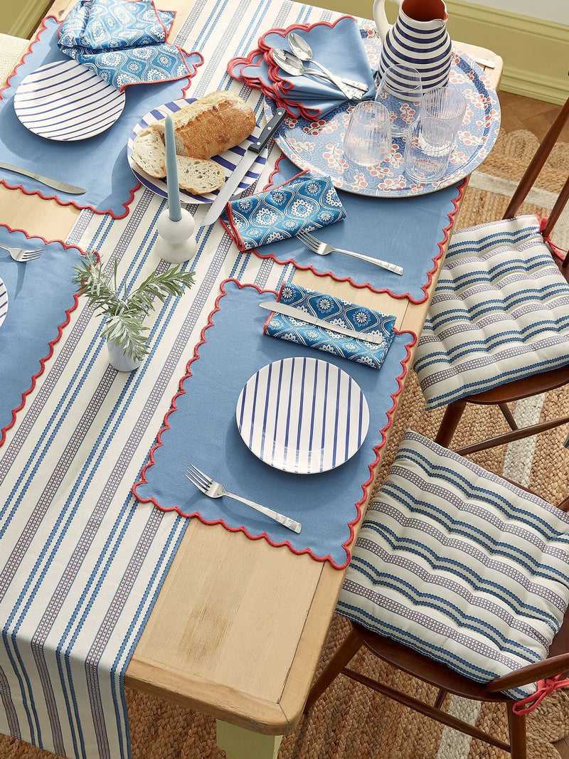 Land & Shore Blue Red Ticking Stripe Table Runner