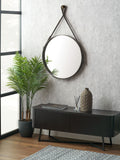 Pacific Lifestyle Dark Brown Leather Frame Round Wall Mirror