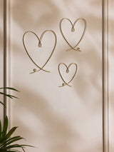 Set of 3 Silver Metal Wire Heart Wall Art for Room Decor