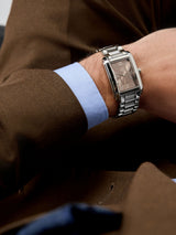 Silver Brown Slim Rectangular Face Bracelet Watch