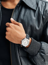 Black/White Classic Wristwatch with Saffiano Textured Strap