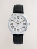 Classic wristwatch with Black/White Saffiano textured strap - British product