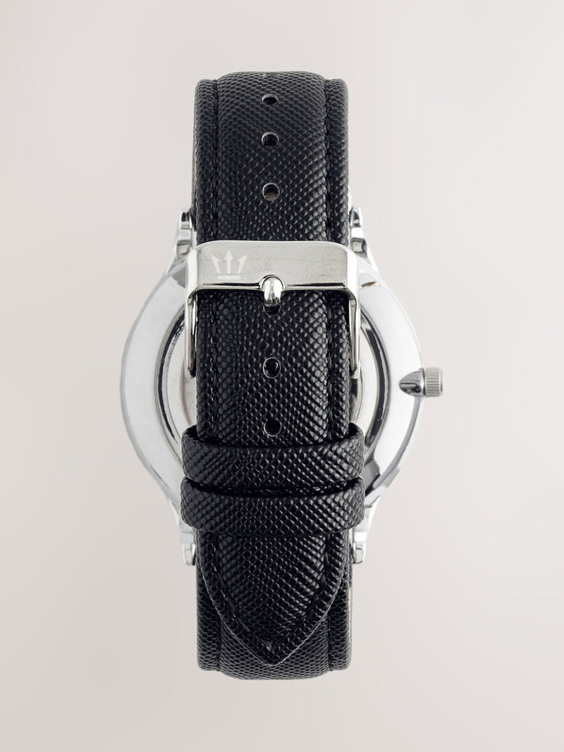 Classic wristwatch with Black/White Saffiano textured strap - British product