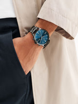 Silver/Dark Blue Bracelet Chronograph Watch