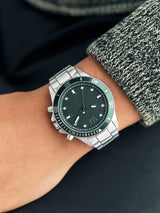 Silver/Dark Green Border Bracelet Diver Watch