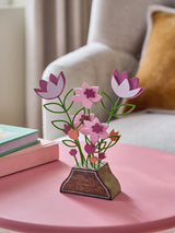 Purple Wooden Floral Arrangement Wire Ornament Room Decoration 19cm Height