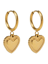Bibi Bijoux Gold Tone Heart Charm Stainless Steel Hoop Earrings 3.2cm