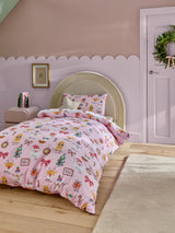 Pink Christmas Duvet Cover and Pillowcase Set Various Sizes