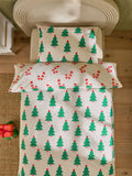 Reversible white green trees christmas duvet cover set - British product
