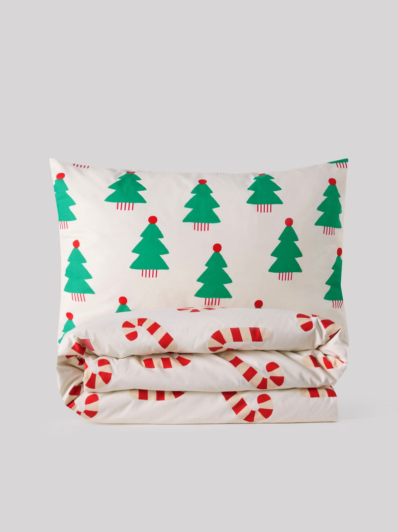 Reversible white green trees christmas duvet cover set - British product