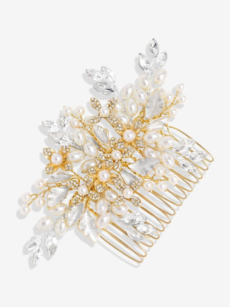 Jon Richard gold pearl crystal floral comb, UK version