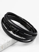 Treat Republic Men's Personalised Infinity Stacked Leather Black Bracelet