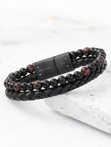 Treat Republic Men's Personalised Tiger's Eye Bead and Leather Bracelet