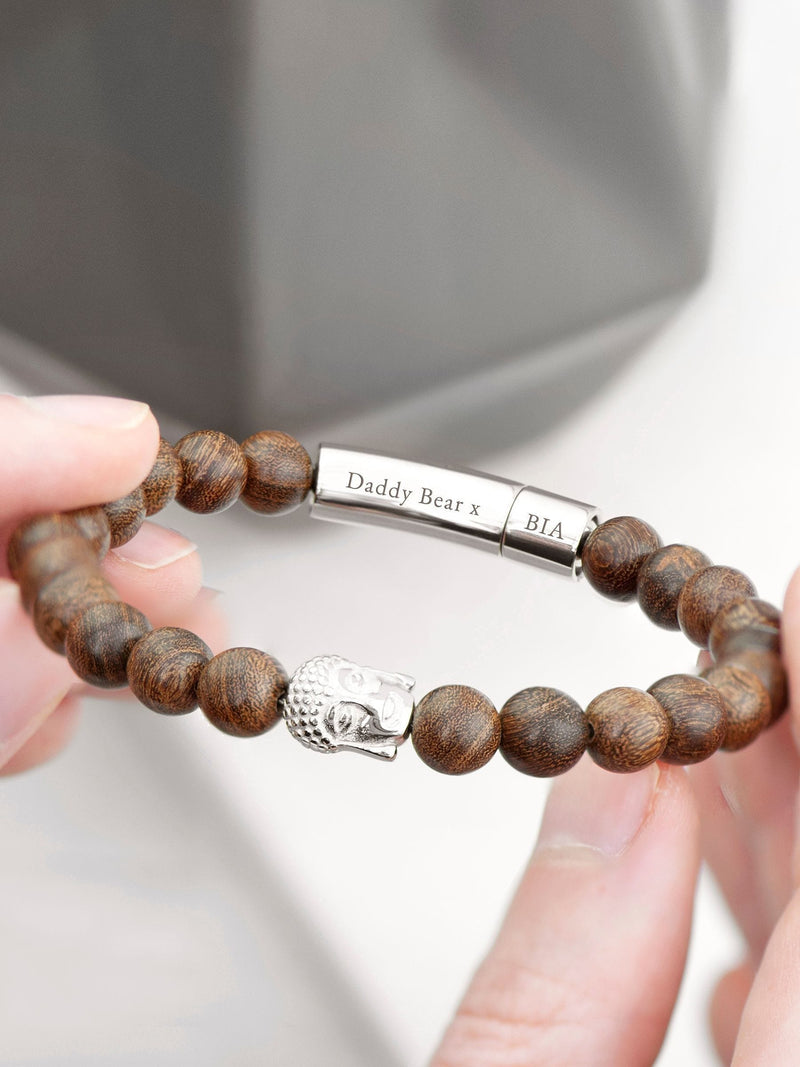 Treat Republic Mens Personalised Wooden Buddha Bracelet
