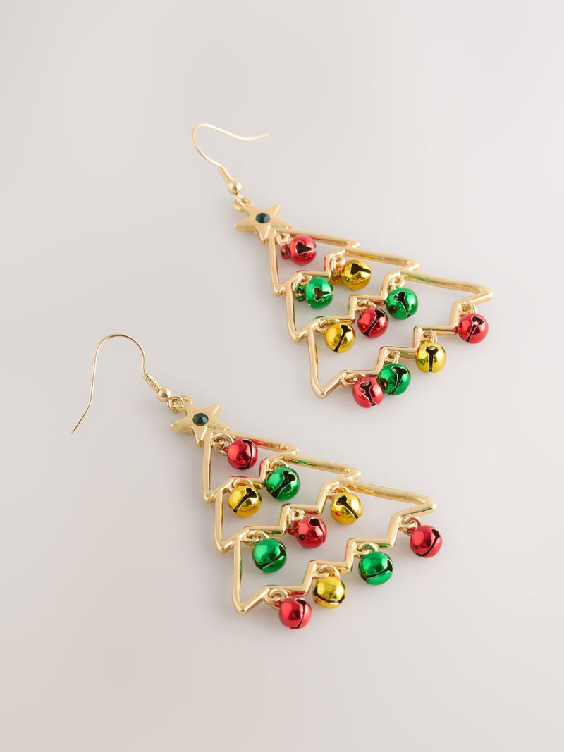 Gold Tone Christmas Tree Drop Earrings, UK version