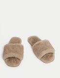 M&S faux fur open toe slippers - British product