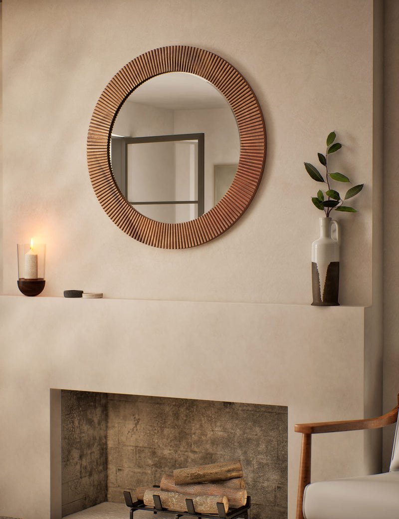Fredrick Wooden Frame Round Wall Mirror