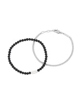 Bartlett London Men's Waterproof Matt Black Onyx Duo Bracelet Set 19-20.5cm