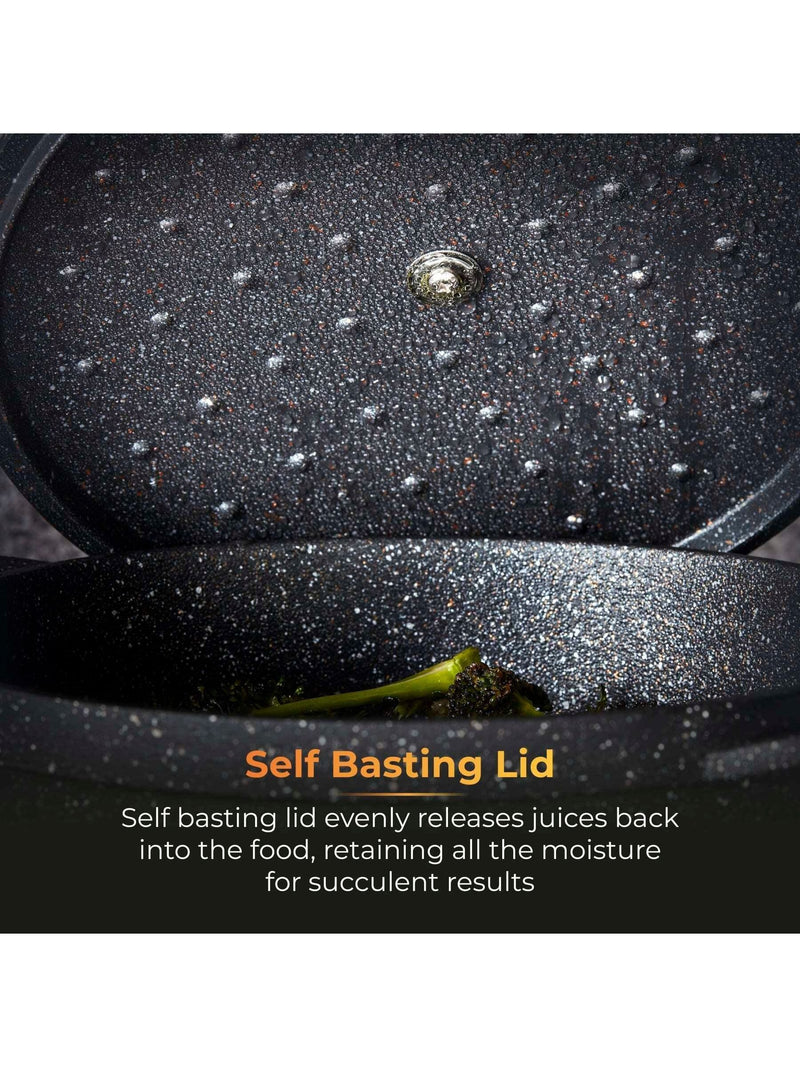 Tower Black 28cm Shallow Casserole Dish with Aluminium Lid