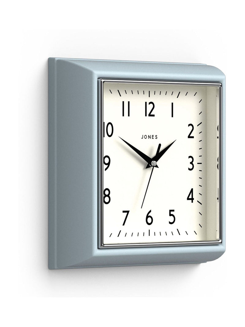 Jones Clocks blue retro square wall clock, UK version