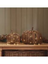 Lights4fun Brown Rattan Light Up Pumpkin LED Lanterns Set of 2