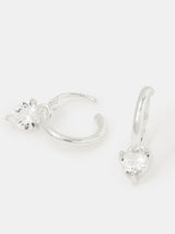 Accessorize Sterling Silver Diamanté Heart Drop Hoop Earrings