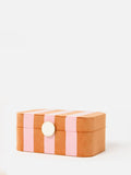 Large Velvet Jewellery Box with Stripe Pattern and Ring Holders