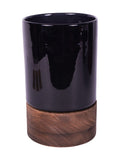 Libra Interiors Black Noir Glass Hurricane with Wooden Base 20.5cm