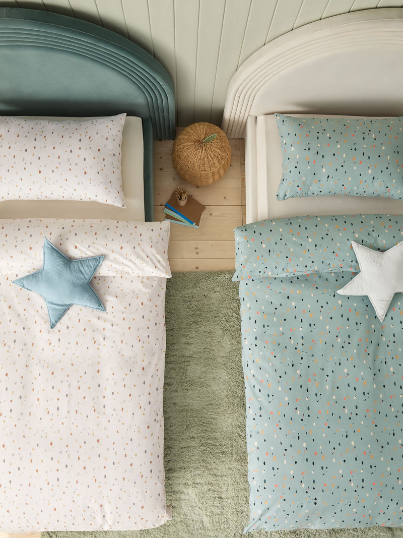 2 Pack Teal Blue Terrazzo Duvet Cover and Pillowcases Set