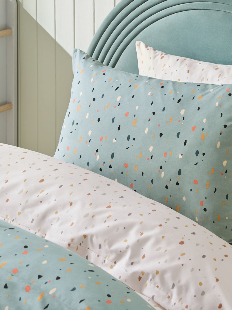 2 Pack Teal Blue Terrazzo Duvet Cover and Pillowcases Set