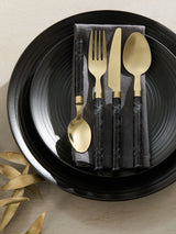 Black and Gold Marble Effect Stainless Steel Cutlery Set 16 Piece