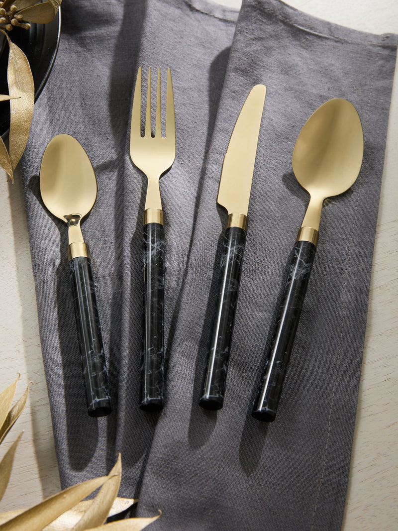 Black and gold marble effect cutlery set 16 piece - British product