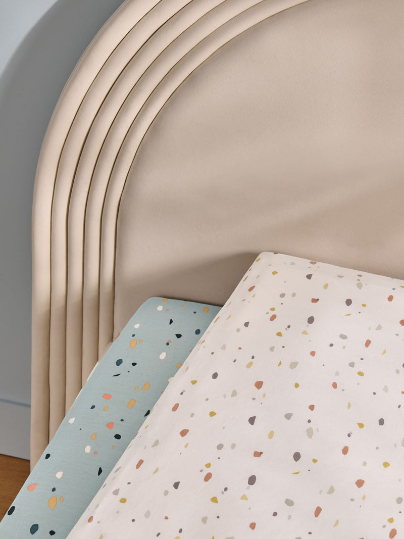 Blue terrazzo fitted sheets 2 pack for baby beds - British product