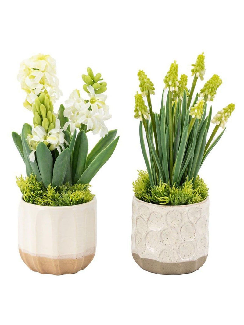 Gallery Home set of two white faux spring hydrangea in ceramic pots - British product