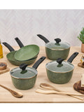 Prestige 5 piece green aluminium induction cookware set, imported from the UK