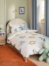 Cream Dinosaur Brushed Cotton Duvet Cover and Pillowcase Set