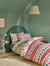 Ecru/Red Fairisle Christmas Duvet Cover and Pillowcase Set