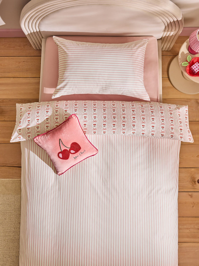 Pink Cherry Bow Duvet Cover and Pillowcase Set
