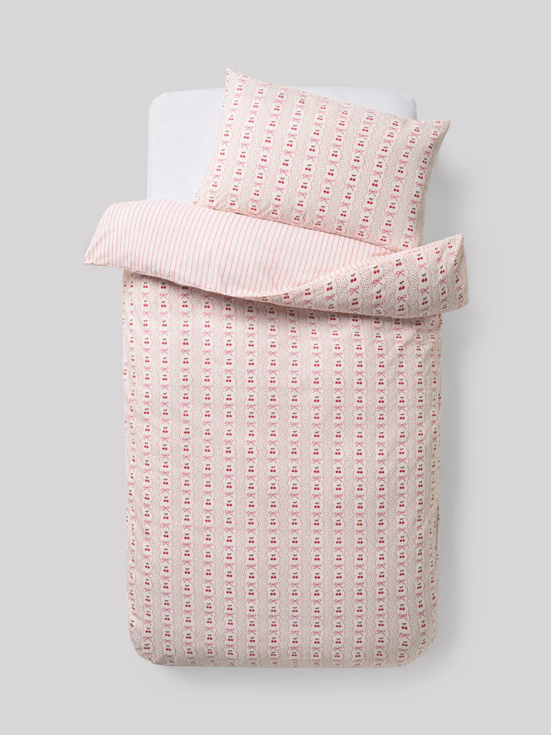 Pink Cherry Bow Duvet Cover and Pillowcase Set