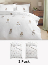 White Natural Bertie Bear Reversible Duvet Cover and Pillowcase Set 2 Pack