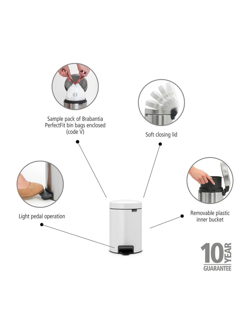 Brabantia white pedal bin 3 litre - British product