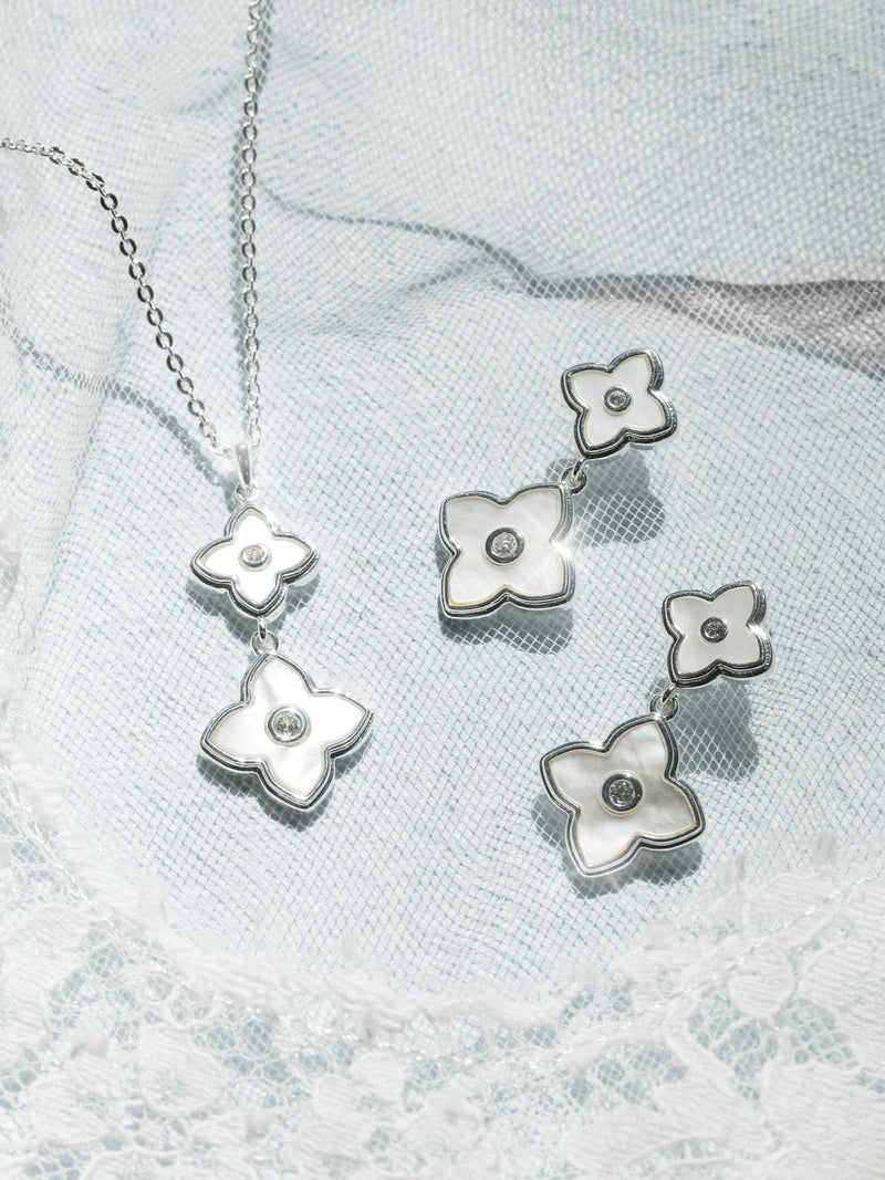 Jon Richard Silver Tone Mother Of Pearl Clover Double Drop Earrings