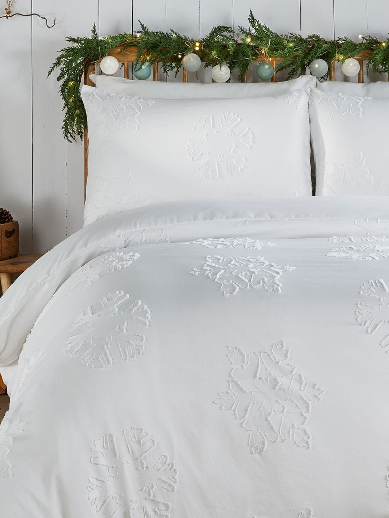 White Christmas snow crystal tufted duvet cover set - British product