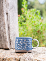 Purer Home X Eden Project Set of 4 Blue Olives Print Stoneware Mugs 7.5cm