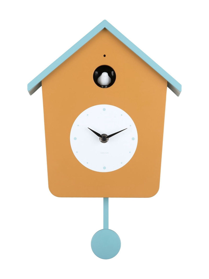 Karlsson ochre yellow misty blue cuckoo wall clock, UK version