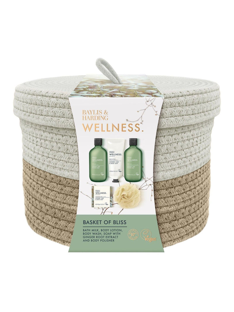 Pamper Essentials Basket Gift Set with Bath Milk, Body Wash, Lotion, Hand Cream, Soap, and Body Polisher