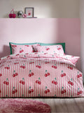 Catherine Lansfield pink disco cherries stripes reversible duvet cover set - British product
