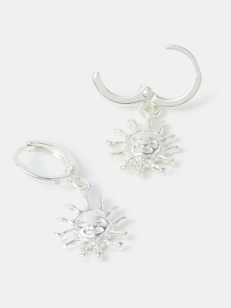 Accessorize Silver Tone Sun Charm Hoop Earrings