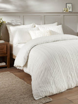 White Harrison Stripe Tufted Soft Touch Duvet Cover Set